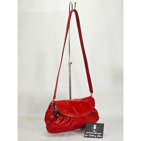 Zina Eva Women's Red Patent Leather Folding Crossbody Handbag Medium 2029 - Picture 3 of 15